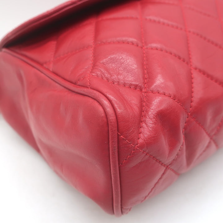 Vintage Chanel 1985 Single Flap Chain Strap Shoulder Bag Red Quilted Leather