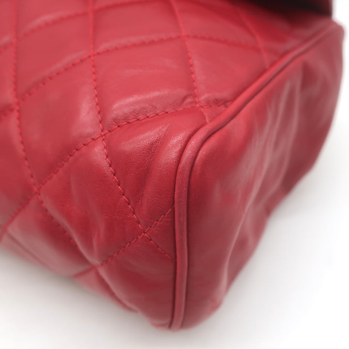 Vintage Chanel 1985 Single Flap Chain Strap Shoulder Bag Red Quilted Leather