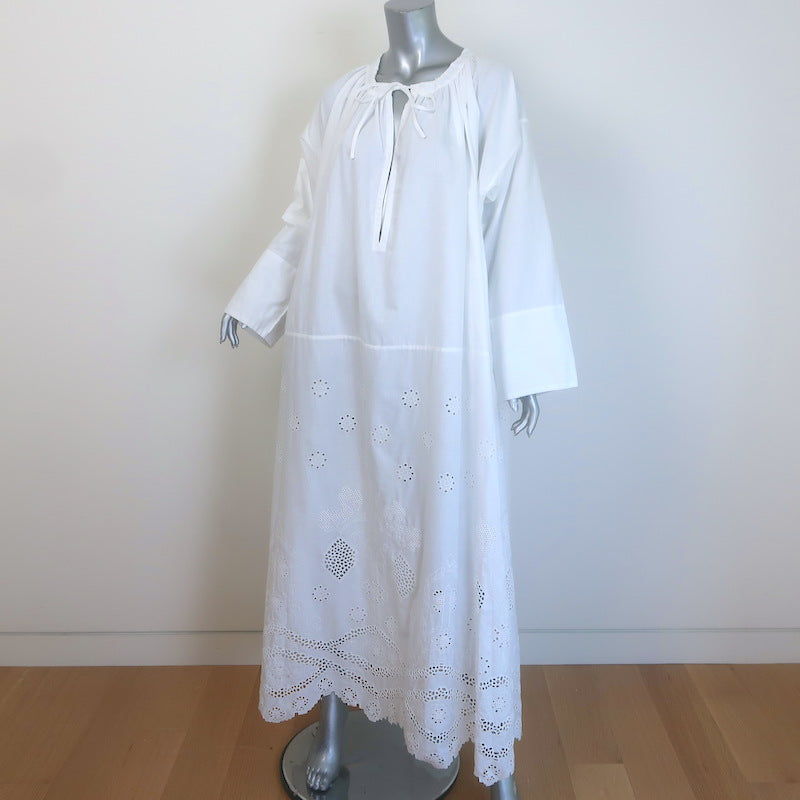 Nili Lotan Nelya Broderie Anglaise Tie-Neck Maxi Dress White Cotton One Size NEW