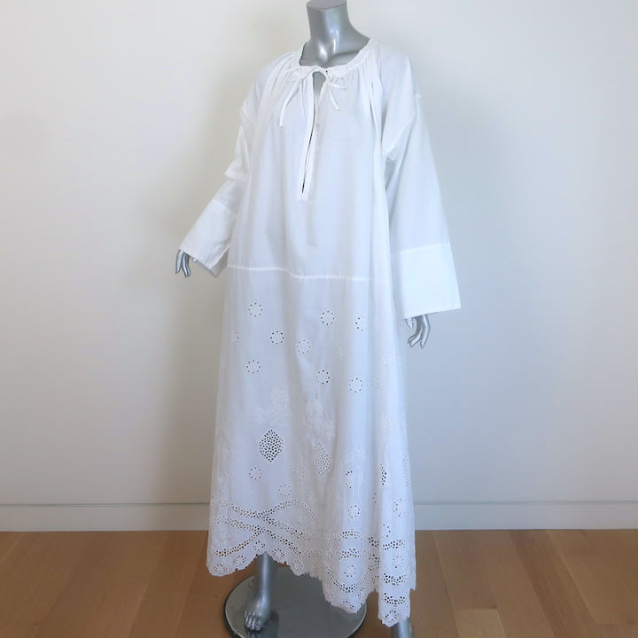 Nili Lotan Nelya Broderie Anglaise Tie-Neck Maxi Dress White Cotton One Size NEW