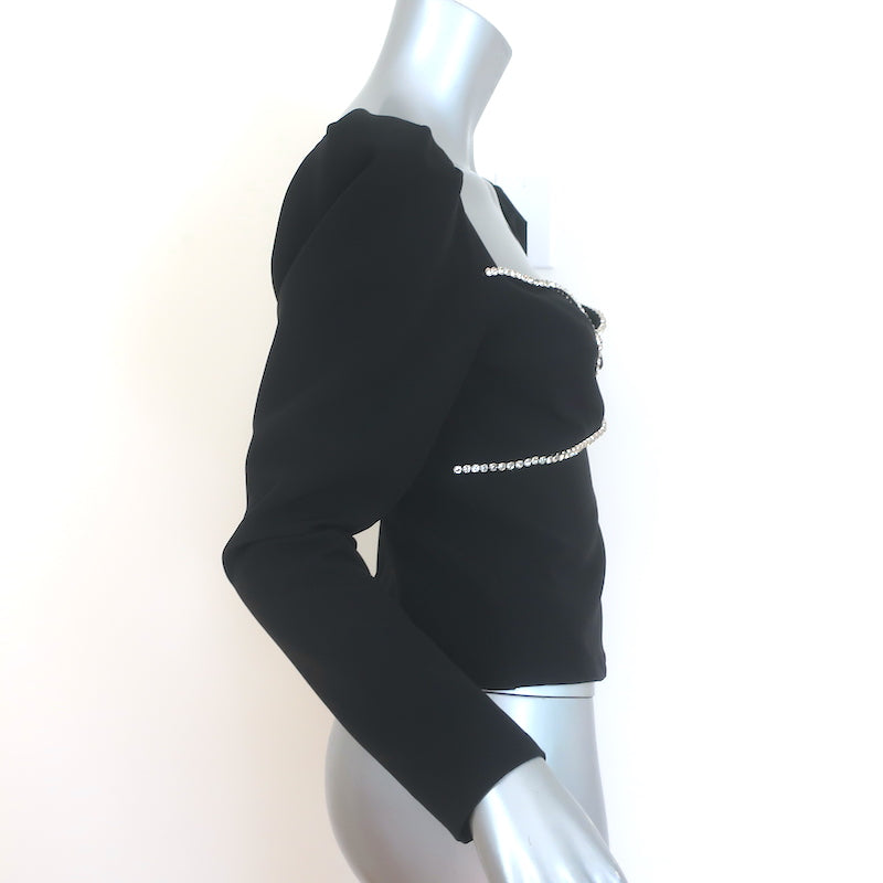 ASTR the Label Anabelle Crystal-Trimmed Puff Sleeve Top Black Crepe Size Small