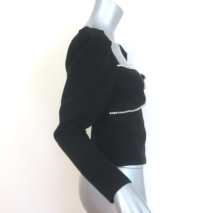 ASTR the Label Anabelle Crystal-Trimmed Puff Sleeve Top Black Crepe Size Small