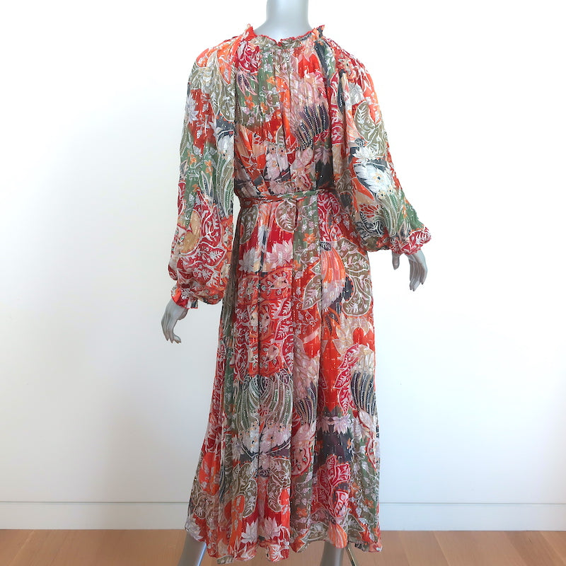 Chufy Maxi Dress Zar Multicolor Printed Metallic Fil Coupe Size Small