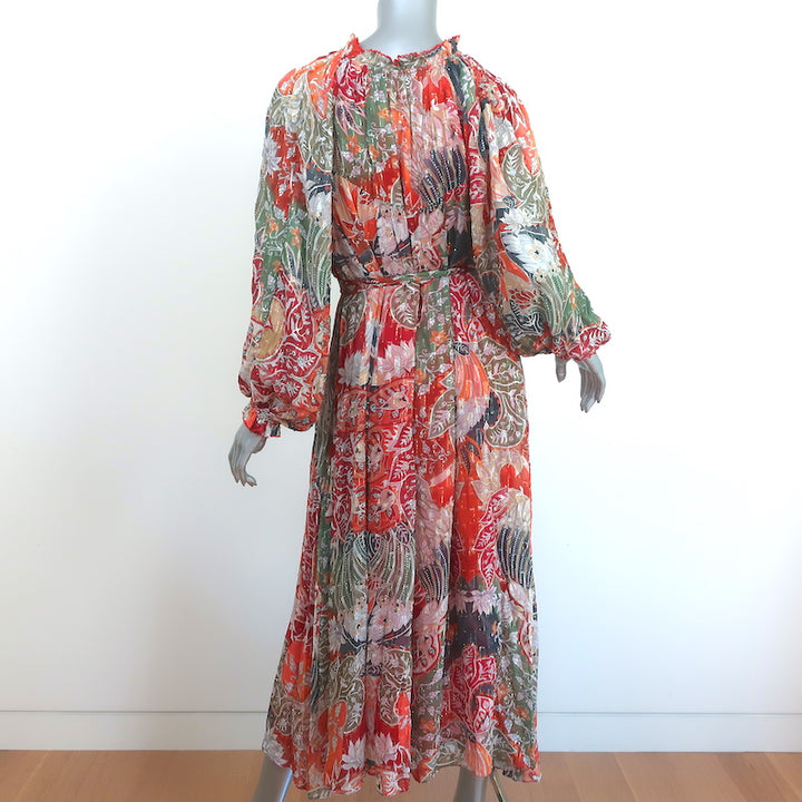 Chufy Maxi Dress Zar Multicolor Printed Metallic Fil Coupe Size Small