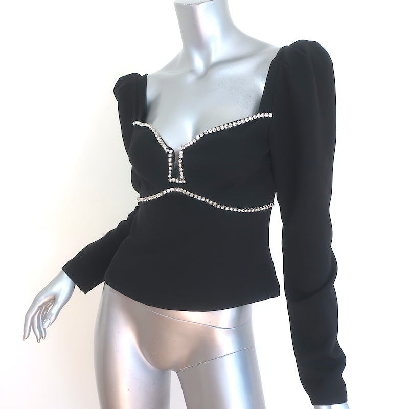 ASTR the Label Anabelle Crystal-Trimmed Puff Sleeve Top Black Crepe Size Small