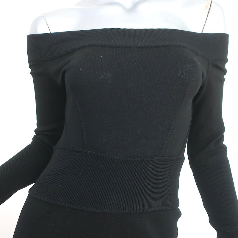 Alaia Off the Shoulder Long Sleeve Dress Black Knit Size Small