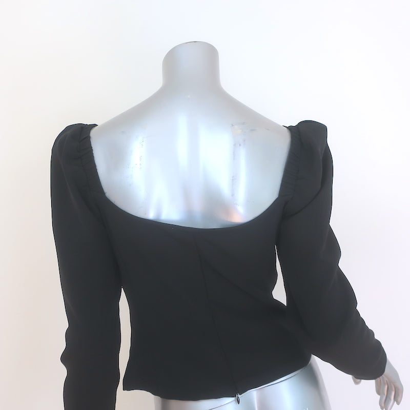 ASTR the Label Anabelle Crystal-Trimmed Puff Sleeve Top Black Crepe Size Small