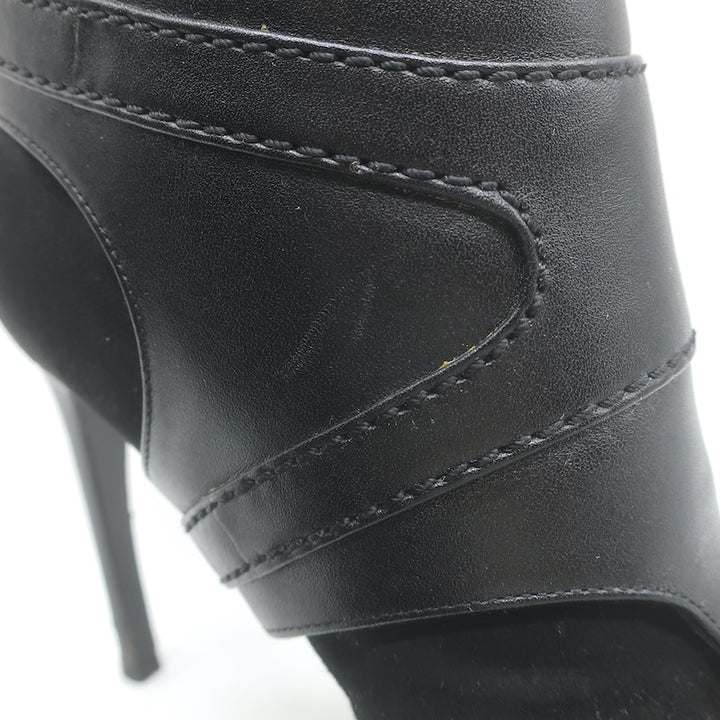 Alexander McQueen Buckled Harness Booties Black Suede &amp; Leather Size 37.5