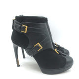 Alexander McQueen Buckled Harness Booties Black Suede & Leather Size 37.5