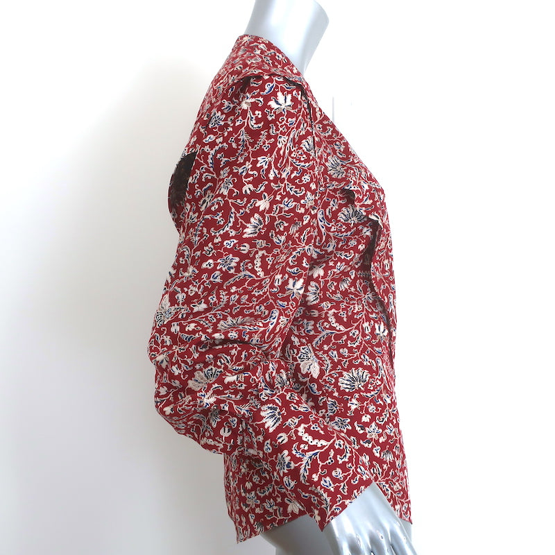 Veronica Beard Drela Button-Up Blouse Red Printed Silk Size 6 Long Sleeve Top