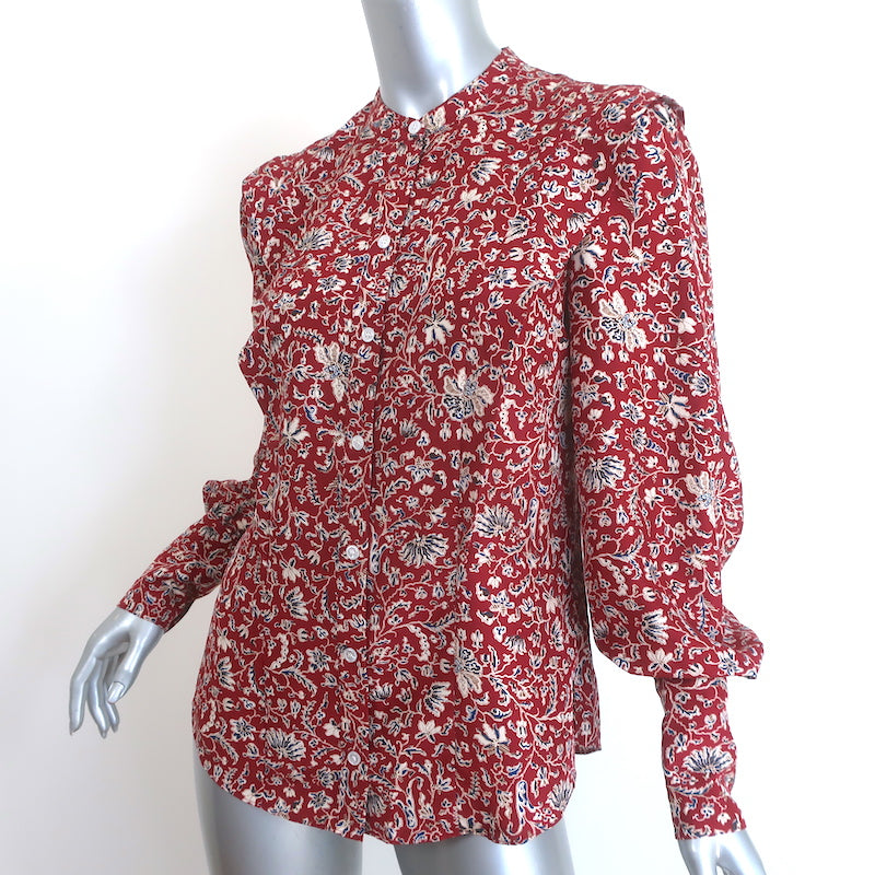 Veronica Beard Drela Button-Up Blouse Red Printed Silk Size 6 Long Sleeve Top