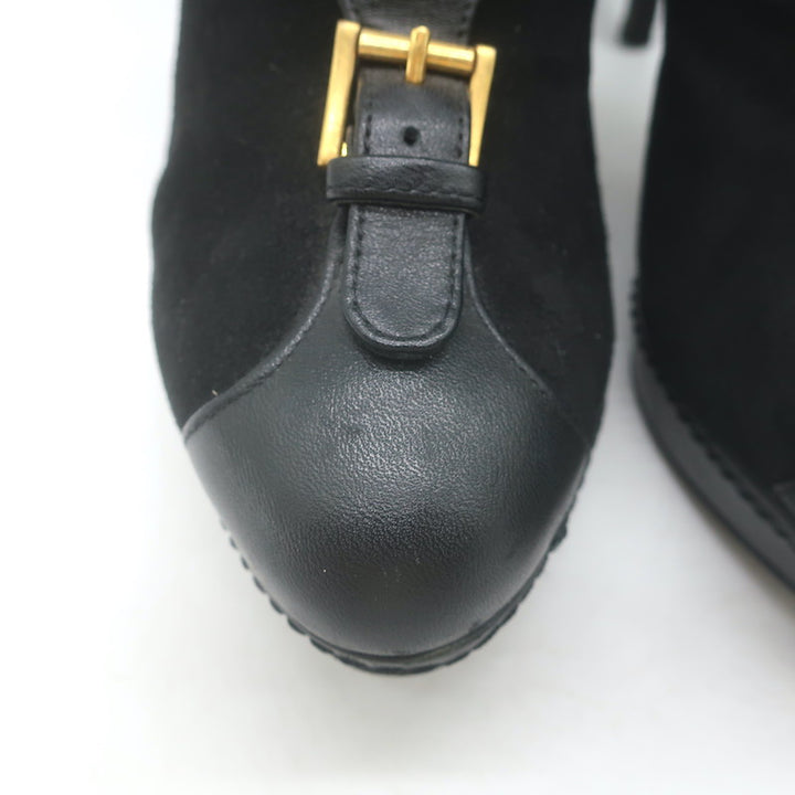 Alexander McQueen Buckled Harness Booties Black Suede &amp; Leather Size 37.5