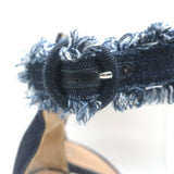 Gianvito Rossi Lola Frayed Denim Ankle Strap Sandals Indigo Size 36