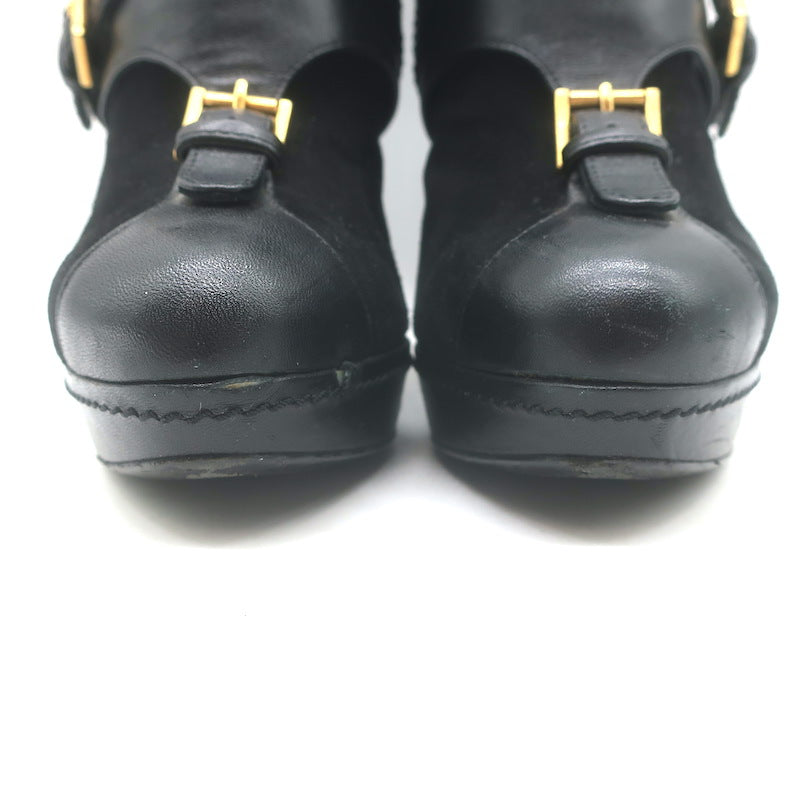 Alexander McQueen Buckled Harness Booties Black Suede &amp; Leather Size 37.5