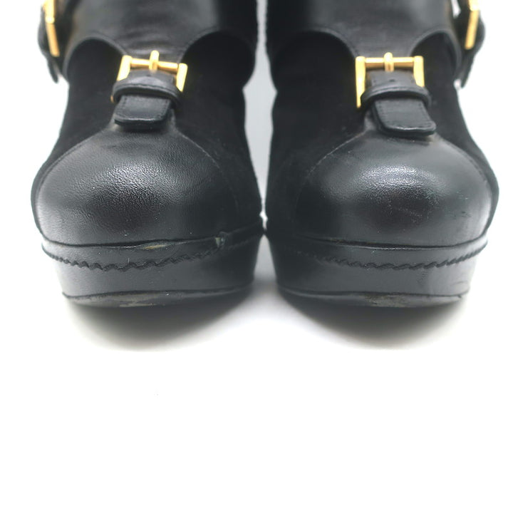 Alexander McQueen Buckled Harness Booties Black Suede &amp; Leather Size 37.5