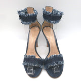 Gianvito Rossi Lola Frayed Denim Ankle Strap Sandals Indigo Size 36