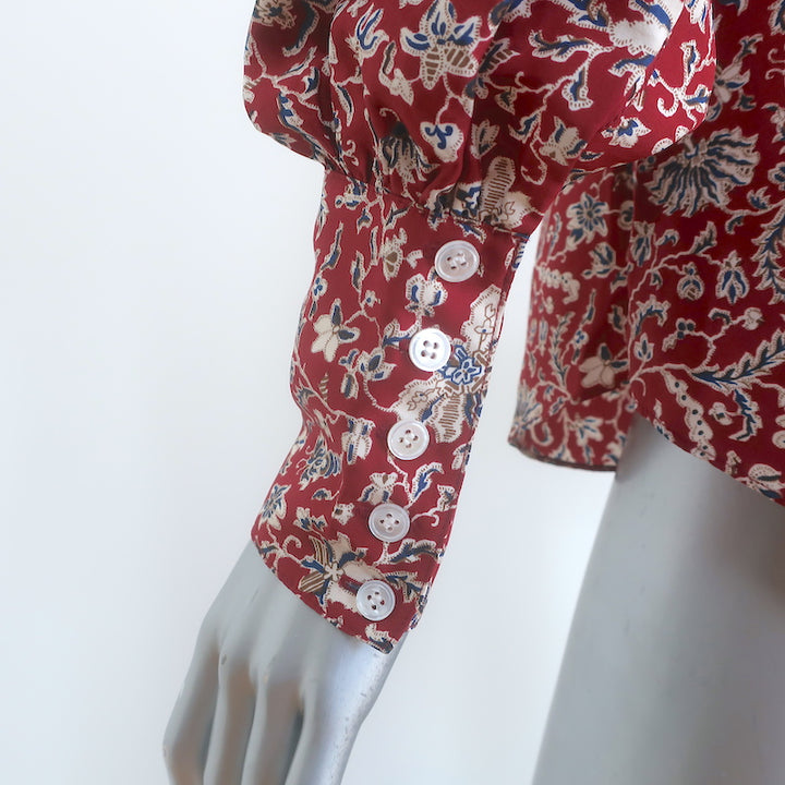 Veronica Beard Drela Button-Up Blouse Red Printed Silk Size 6 Long Sleeve Top