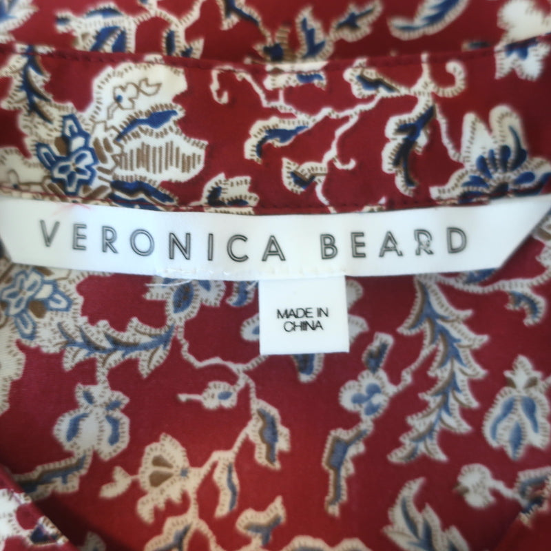 Veronica Beard Drela Button-Up Blouse Red Printed Silk Size 6 Long Sleeve Top