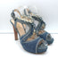 Prada Fringed Denim Platform Sandals Blue Size 40 Slingback Heels