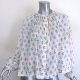 Doen white cotton button-up blouse with block print, long sleeve, pre-owned authentic designer piece