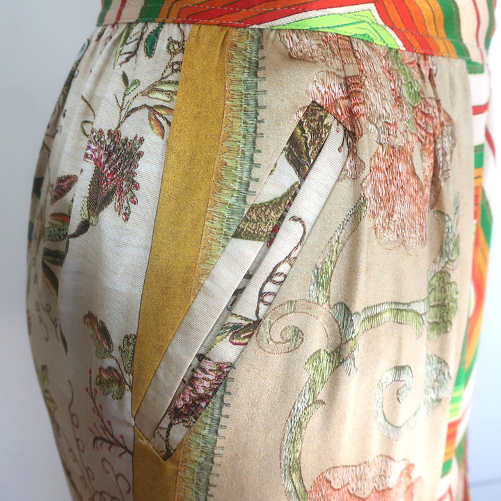 Pierre-Louis Mascia Fringed Wrap Skirt Patchwork Print Satin Size Extra Small