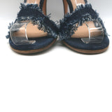 Gianvito Rossi Lola Frayed Denim Ankle Strap Sandals Indigo Size 36