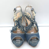 Prada Fringed Denim Platform Sandals Blue Size 40 Slingback Heels
