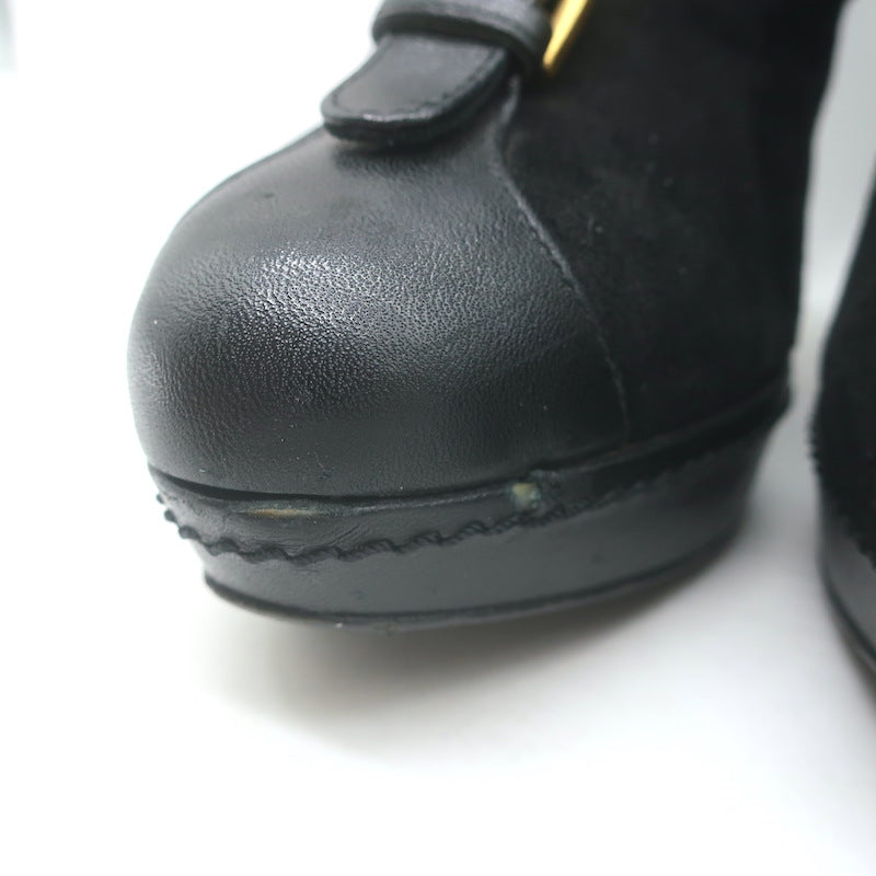 Alexander McQueen Buckled Harness Booties Black Suede &amp; Leather Size 37.5