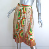 Pierre-Louis Mascia Fringed Wrap Skirt Patchwork Print Satin Size Extra Small