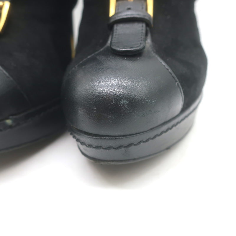 Alexander McQueen Buckled Harness Booties Black Suede &amp; Leather Size 37.5