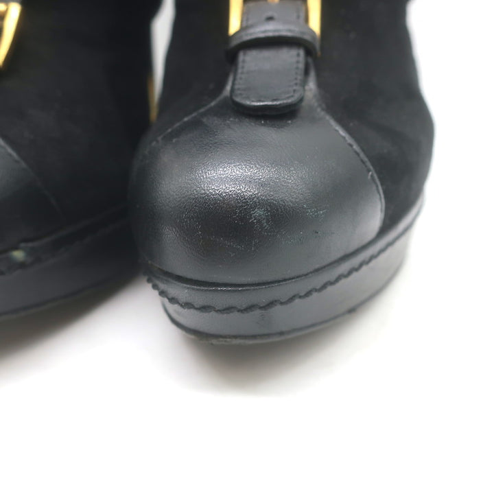 Alexander McQueen Buckled Harness Booties Black Suede &amp; Leather Size 37.5