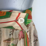Pierre-Louis Mascia Fringed Wrap Skirt Patchwork Print Satin Size Extra Small