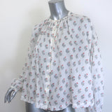 Doen Jane button-up blouse, white block-print cotton, size small, authentic pre-owned designer long-sleeve top