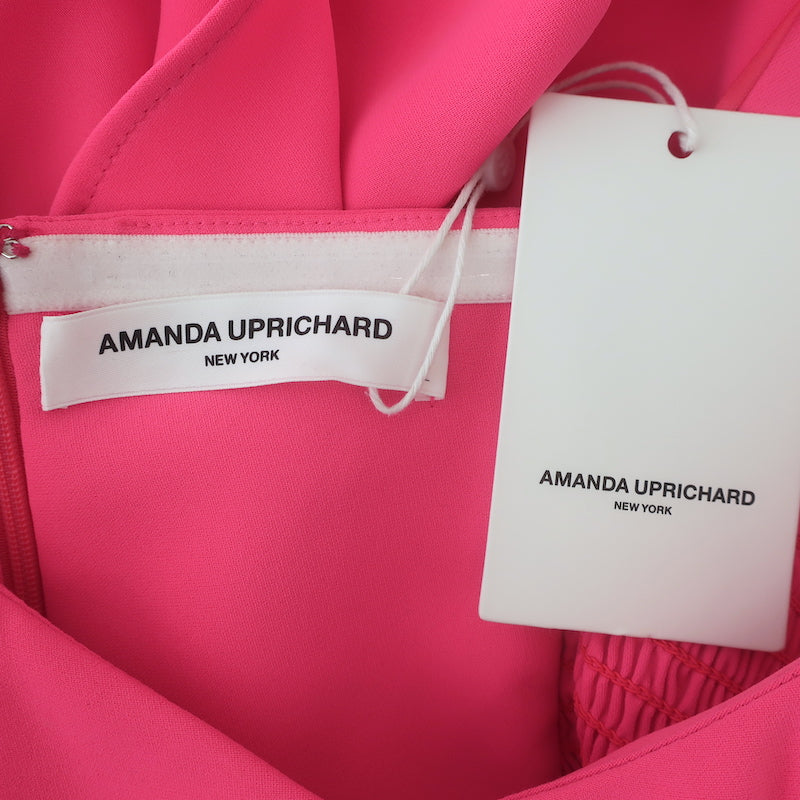 Amanda Uprichard Muse Asymmetric Dress Neon Pink Crepe Size Large NEW