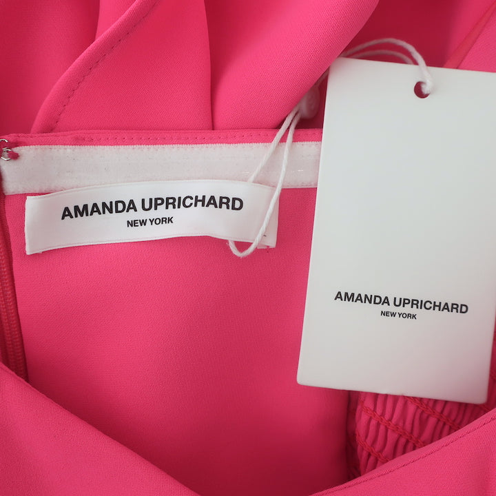 Amanda Uprichard Muse Asymmetric Dress Neon Pink Crepe Size Large NEW