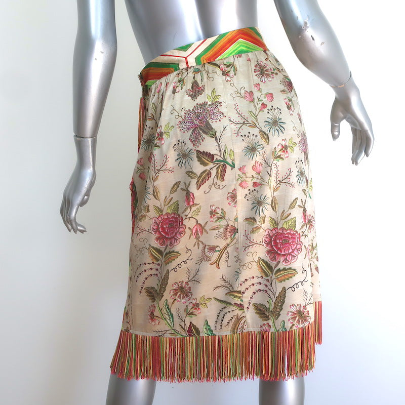 Pierre-Louis Mascia Fringed Wrap Skirt Patchwork Print Satin Size Extra Small