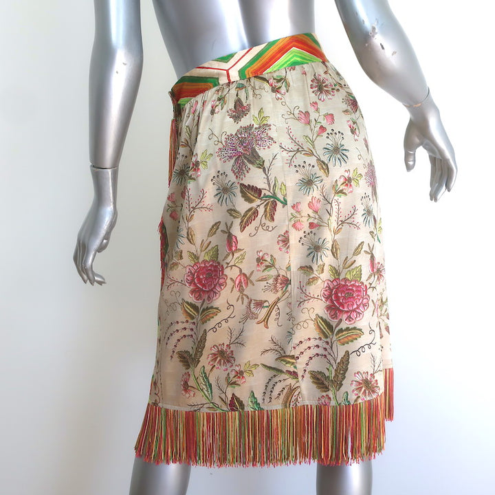 Pierre-Louis Mascia Fringed Wrap Skirt Patchwork Print Satin Size Extra Small