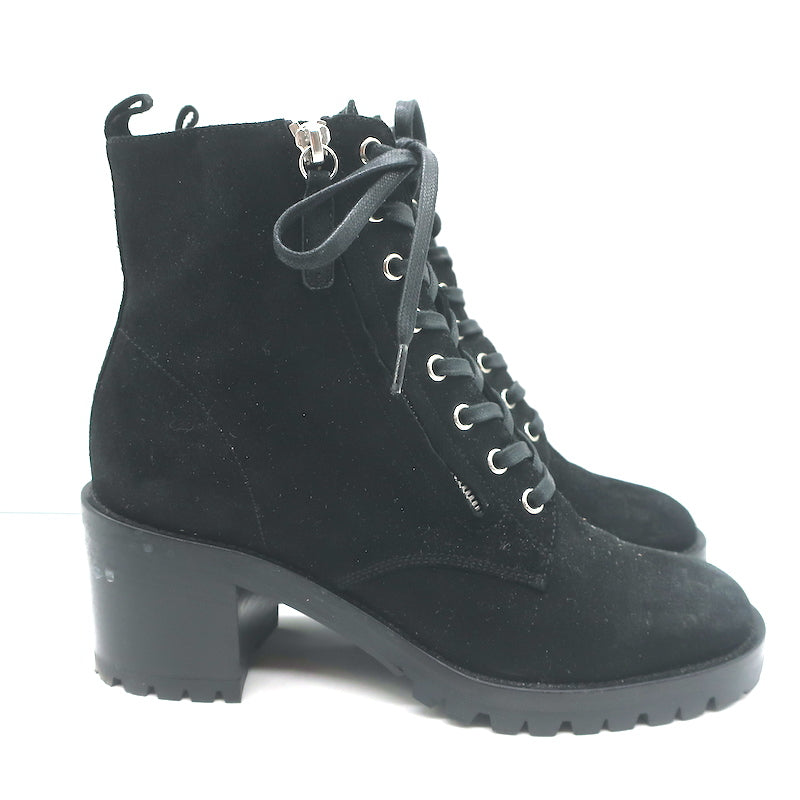 Gianvito Rossi Croft Side-Zip Combat Boots Black Suede Size 39 Lace-Up Booties