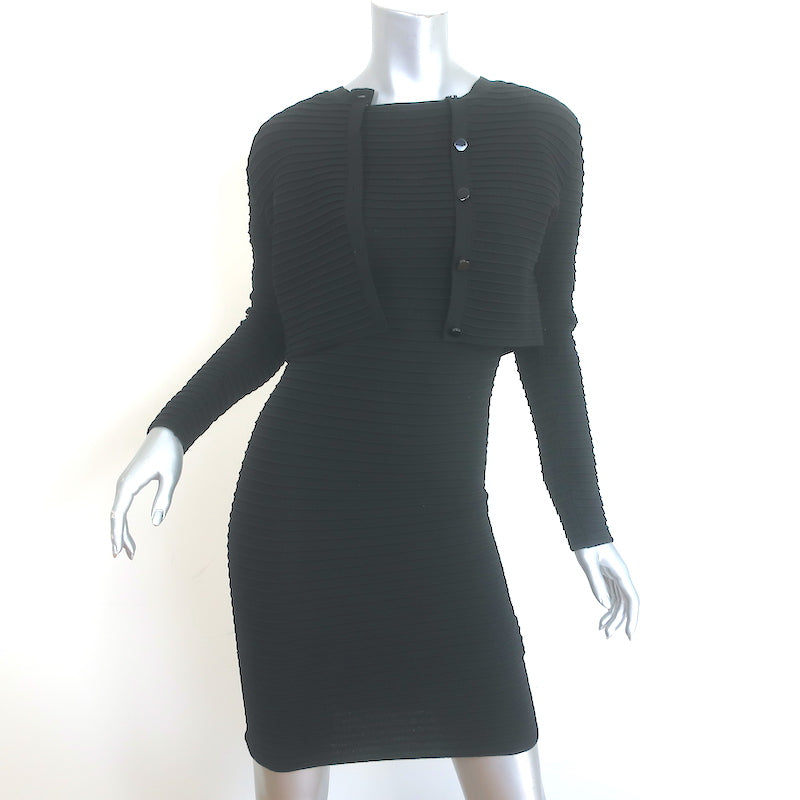 Gucci Tom Ford Matching Mini Dress & Cardigan Set Black Ribbed Knit Si Celebrity Owned Gucci Tom Ford Matching Mini Dress & Cardigan Set Black Ribbed Knit Si Celebrity Owned