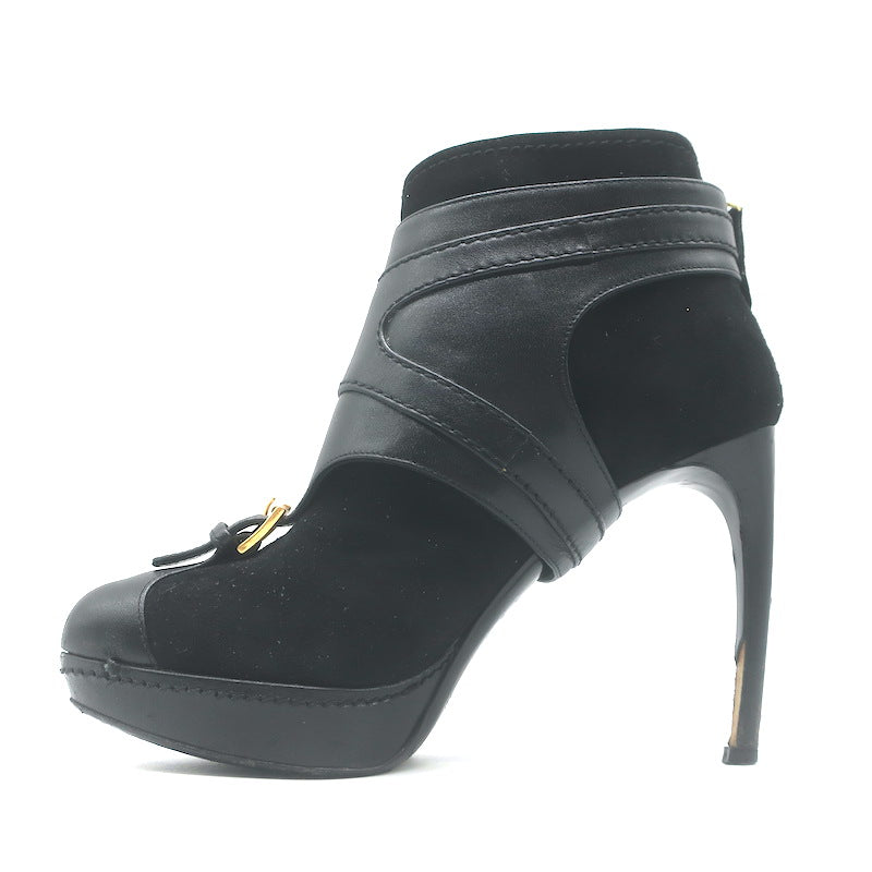 Alexander McQueen Buckled Harness Booties Black Suede &amp; Leather Size 37.5