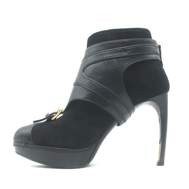 Alexander McQueen Buckled Harness Booties Black Suede &amp; Leather Size 37.5