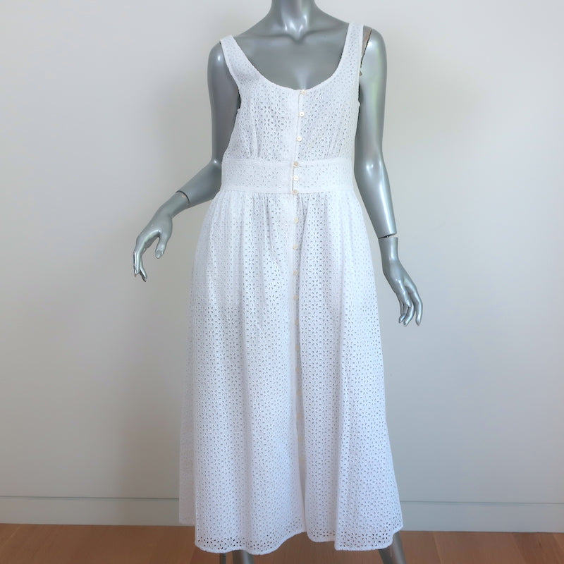 J.Crew Button-Front Sleeveless Midi Dress White Cotton Eyelet Size