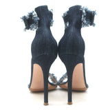 Gianvito Rossi Lola Frayed Denim Ankle Strap Sandals Indigo Size 36