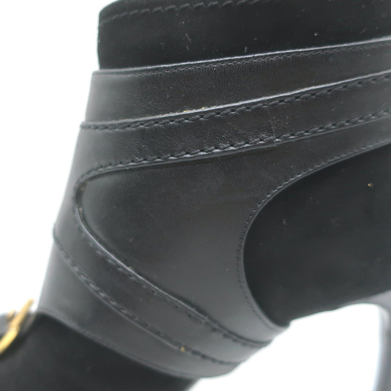 Alexander McQueen Buckled Harness Booties Black Suede &amp; Leather Size 37.5
