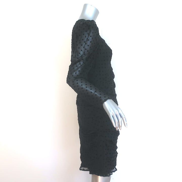 IRO Puff Sleeve Flocked Polka Dot Dress Black Silk-Blend Size 42