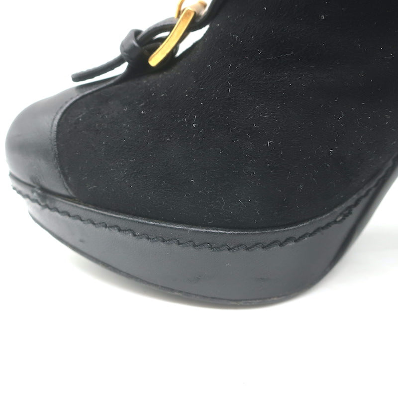 Alexander McQueen Buckled Harness Booties Black Suede &amp; Leather Size 37.5