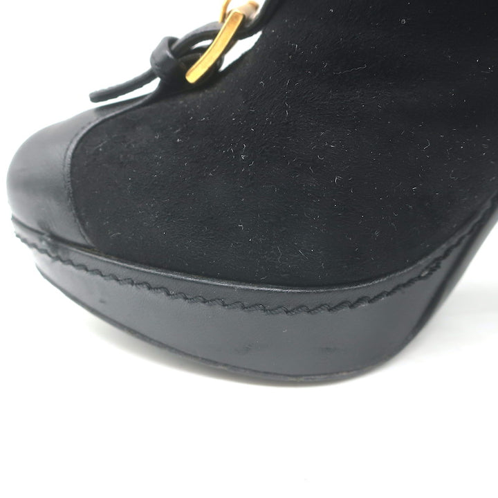 Alexander McQueen Buckled Harness Booties Black Suede &amp; Leather Size 37.5