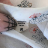 Doen button-up blouse, white block-print cotton long-sleeve, size small, authentic pre-owned luxury top