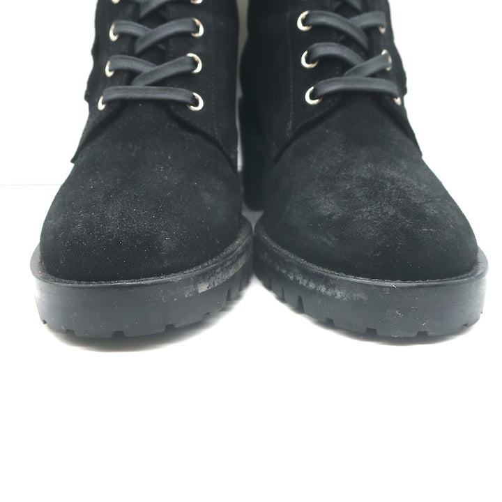 Gianvito Rossi Croft Side-Zip Combat Boots Black Suede Size 39 Lace-Up Booties