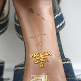 Prada Fringed Denim Platform Sandals Blue Size 40 Slingback Heels